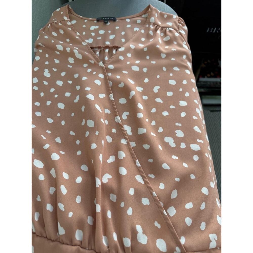 West Kei Blouse Womans Medium Tan Polka Dot Surplice Tie-Sleeve Blouse Office - Picture 5 of 10